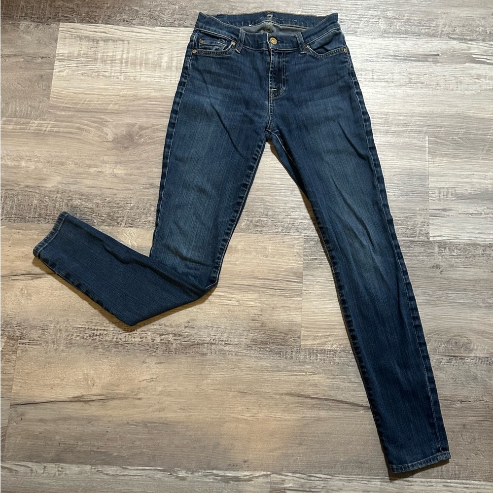 7 For All Mankind The Skinny Womens Dark Wash High Waist Stretch Jeans Size 25